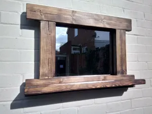 Reclaimed Solid Wood Rustic Mirror With Shelf - Style 3