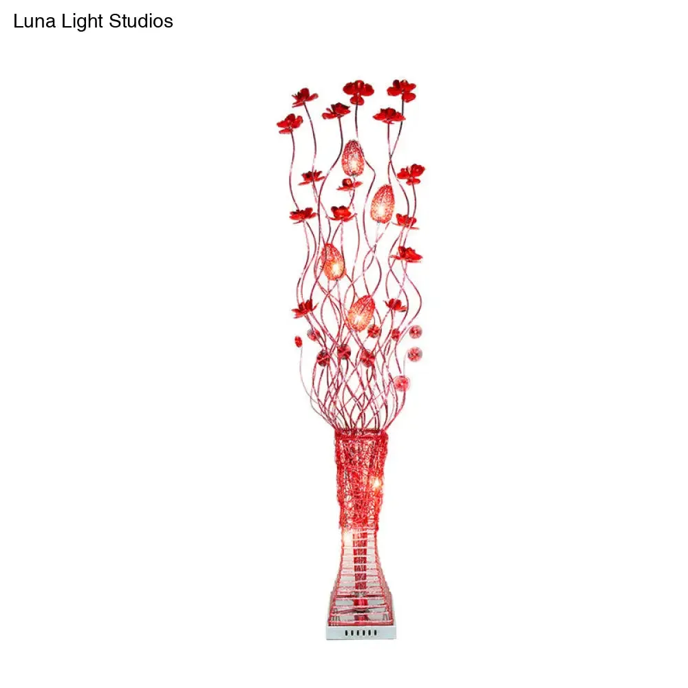 Red Aluminum LED Trapezoid Floor Lamp: Stylish Floral Décor for Living Room Lighting