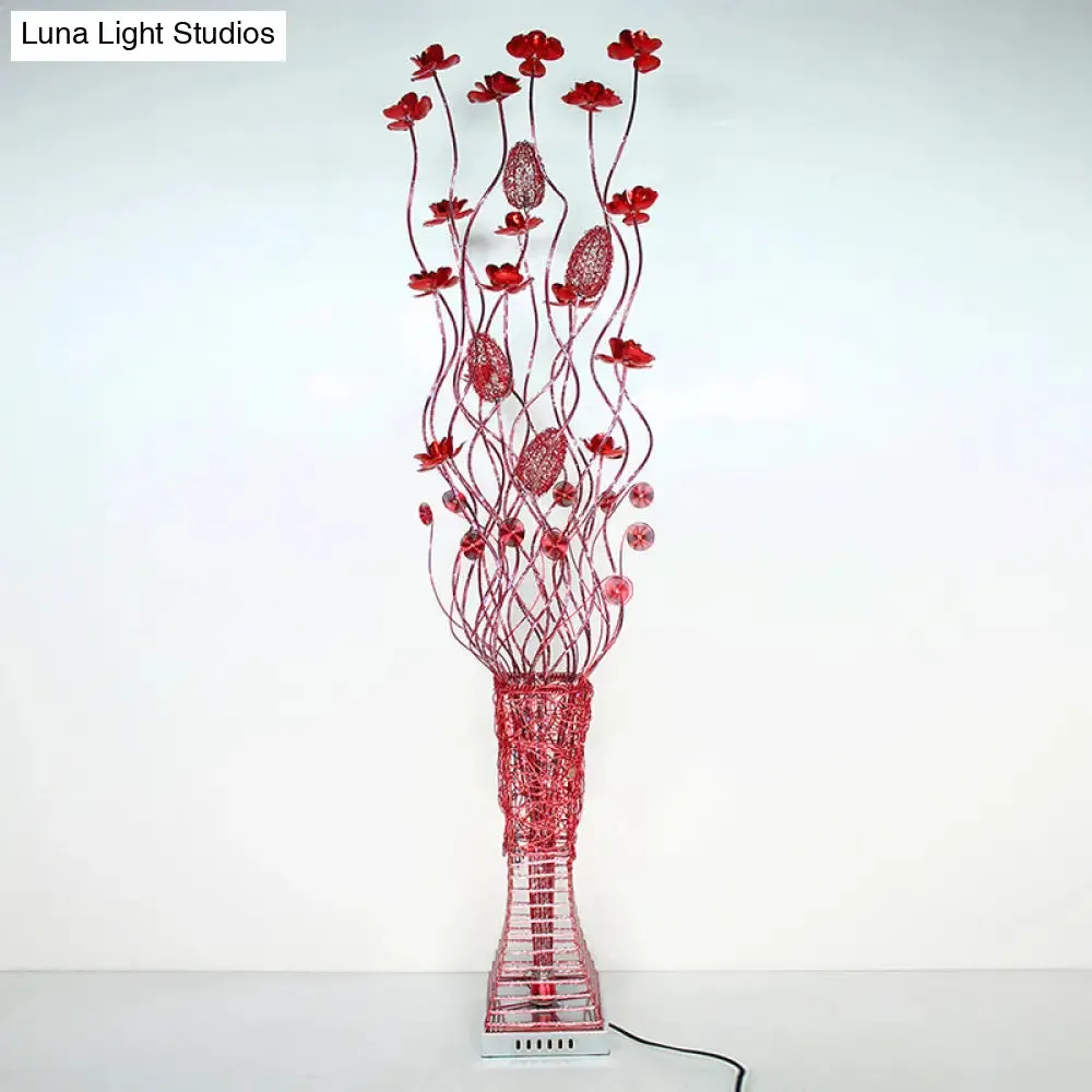 Red Aluminum LED Trapezoid Floor Lamp: Stylish Floral Décor for Living Room Lighting