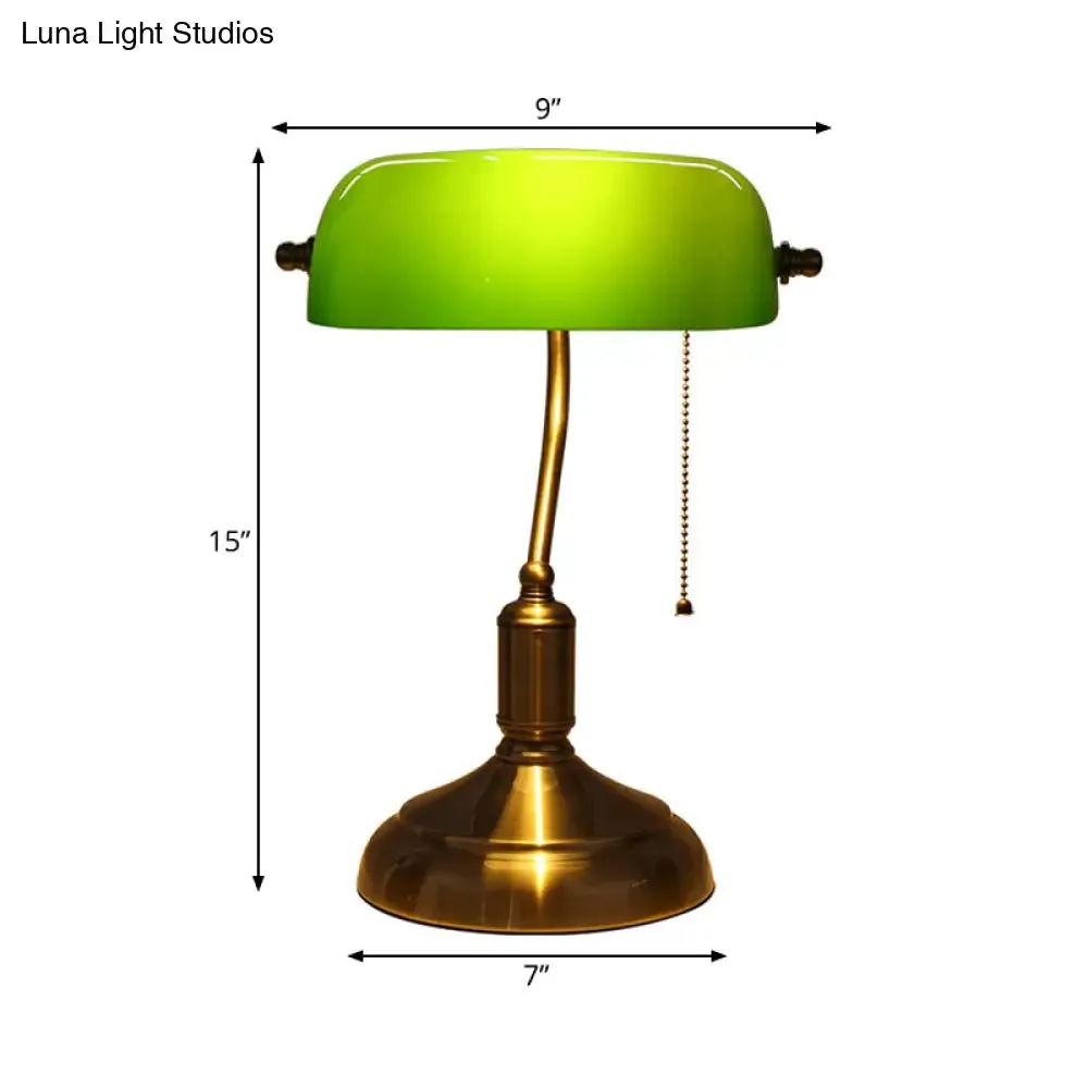 Retro Green Glass Nightstand Lamp with Swivel Shade and Pull Chain in Polished Brass - Single