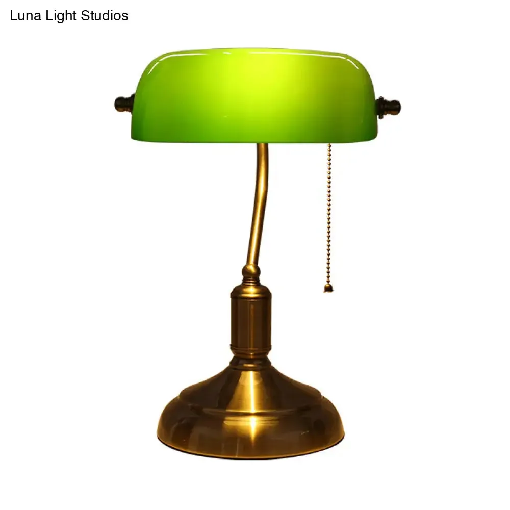 Retro Green Glass Nightstand Lamp with Swivel Shade and Pull Chain in Polished Brass - Single