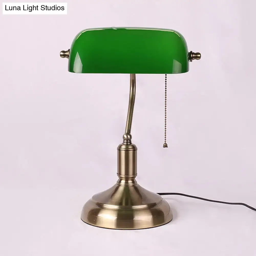 Retro Green Glass Nightstand Lamp with Swivel Shade and Pull Chain in Polished Brass - Single