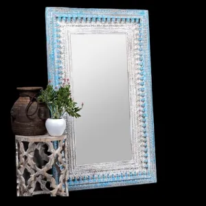 RFE Wooden Decorative Wall Mirror, Hand Painted Wood Frame, for Living Spaces, Home Accent
