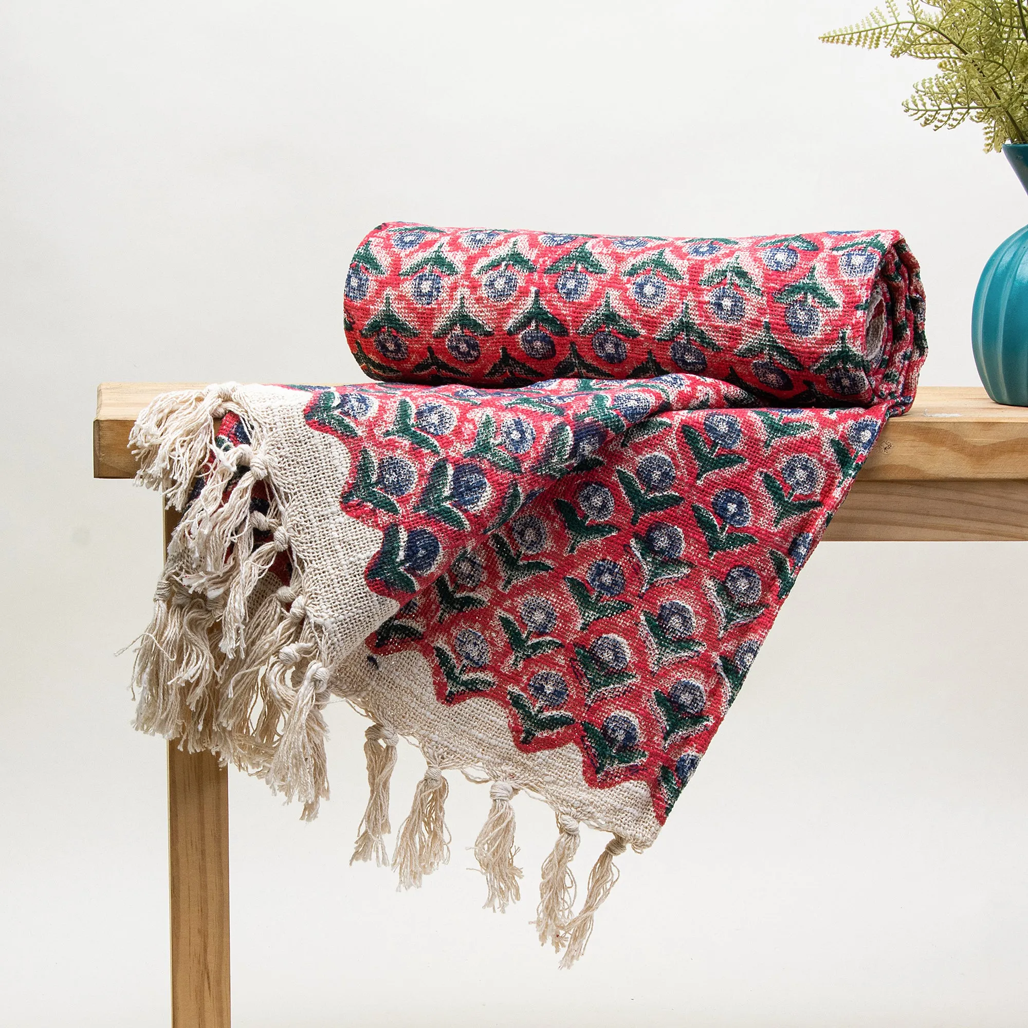 Rose Floral Print Authentic Handmade Throw Blanket For Home Decor