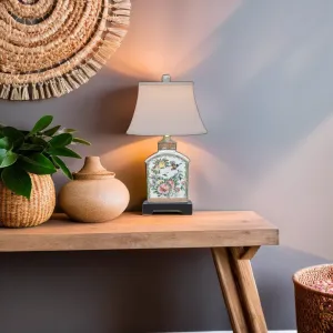Rose Medallion Oval Birds Tea Jar Lamp