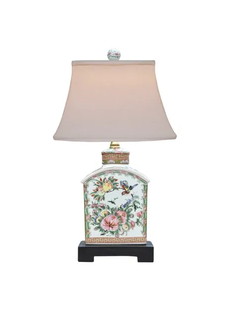 Rose Medallion Oval Birds Tea Jar Lamp