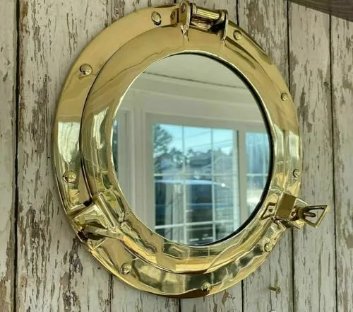ROYAL ANTIQUE GALLERY Nautical Style Brass 12" Porthole Wall Mirror Window Ship Maritime Wall Mount Mirror for Home Indoor Decor