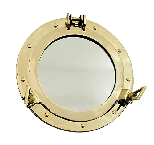 ROYAL ANTIQUE GALLERY Nautical Style Brass 12" Porthole Wall Mirror Window Ship Maritime Wall Mount Mirror for Home Indoor Decor