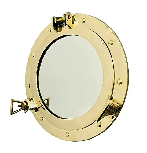 ROYAL ANTIQUE GALLERY Nautical Style Brass 12" Porthole Wall Mirror Window Ship Maritime Wall Mount Mirror for Home Indoor Decor