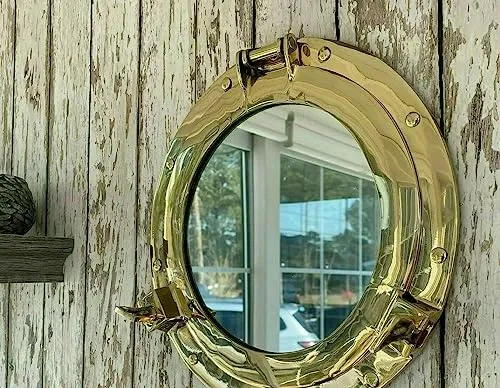 ROYAL ANTIQUE GALLERY Nautical Style Brass 12" Porthole Wall Mirror Window Ship Maritime Wall Mount Mirror for Home Indoor Decor