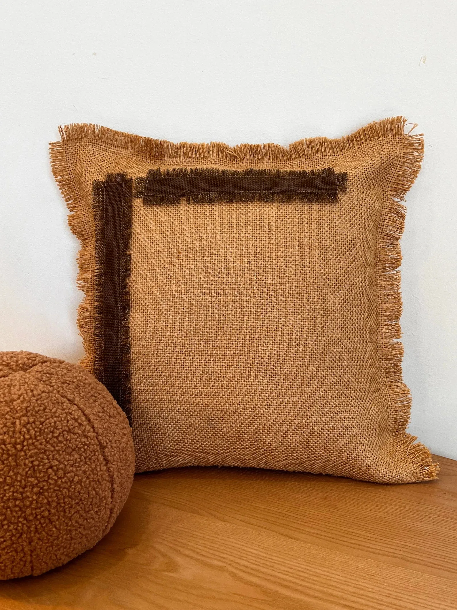 Rustic Charm Handmade Light Brown Gunny Cloth Cushions