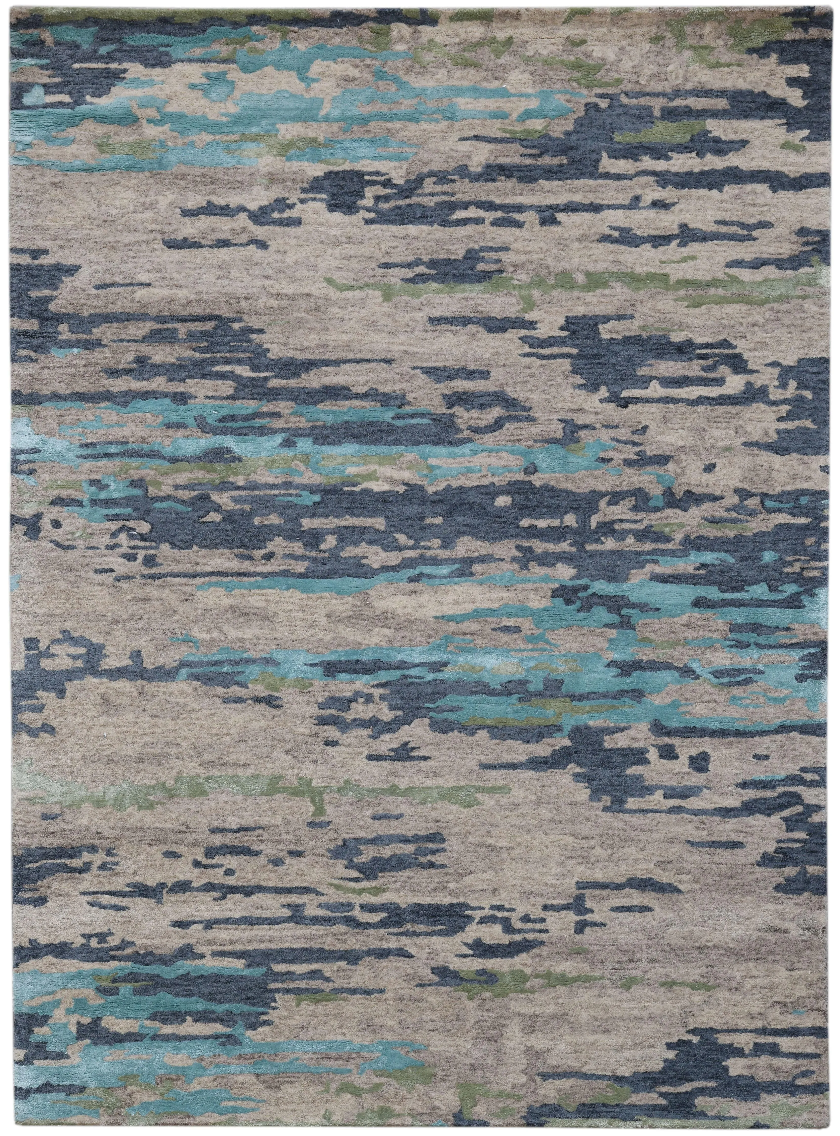 Sand Wool & Viscose Abstract 8X10 Feet Hand-Tufted Carpet Abstract Rug