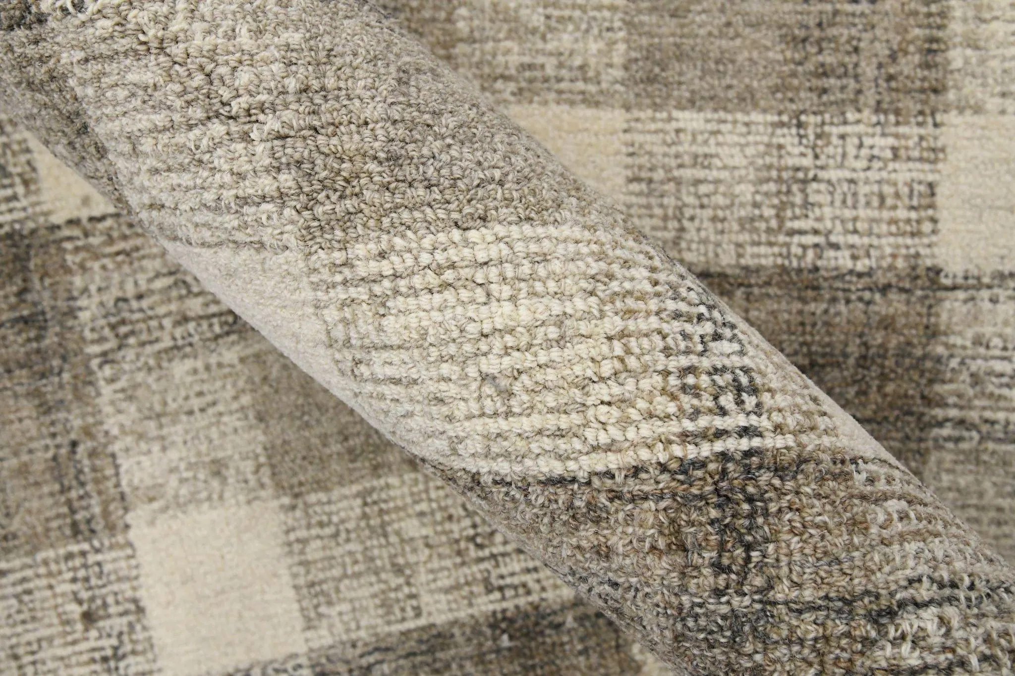 Sand Wool Tartan 8 X 10 Feet Hand-Tufted Carpet Checked Rug