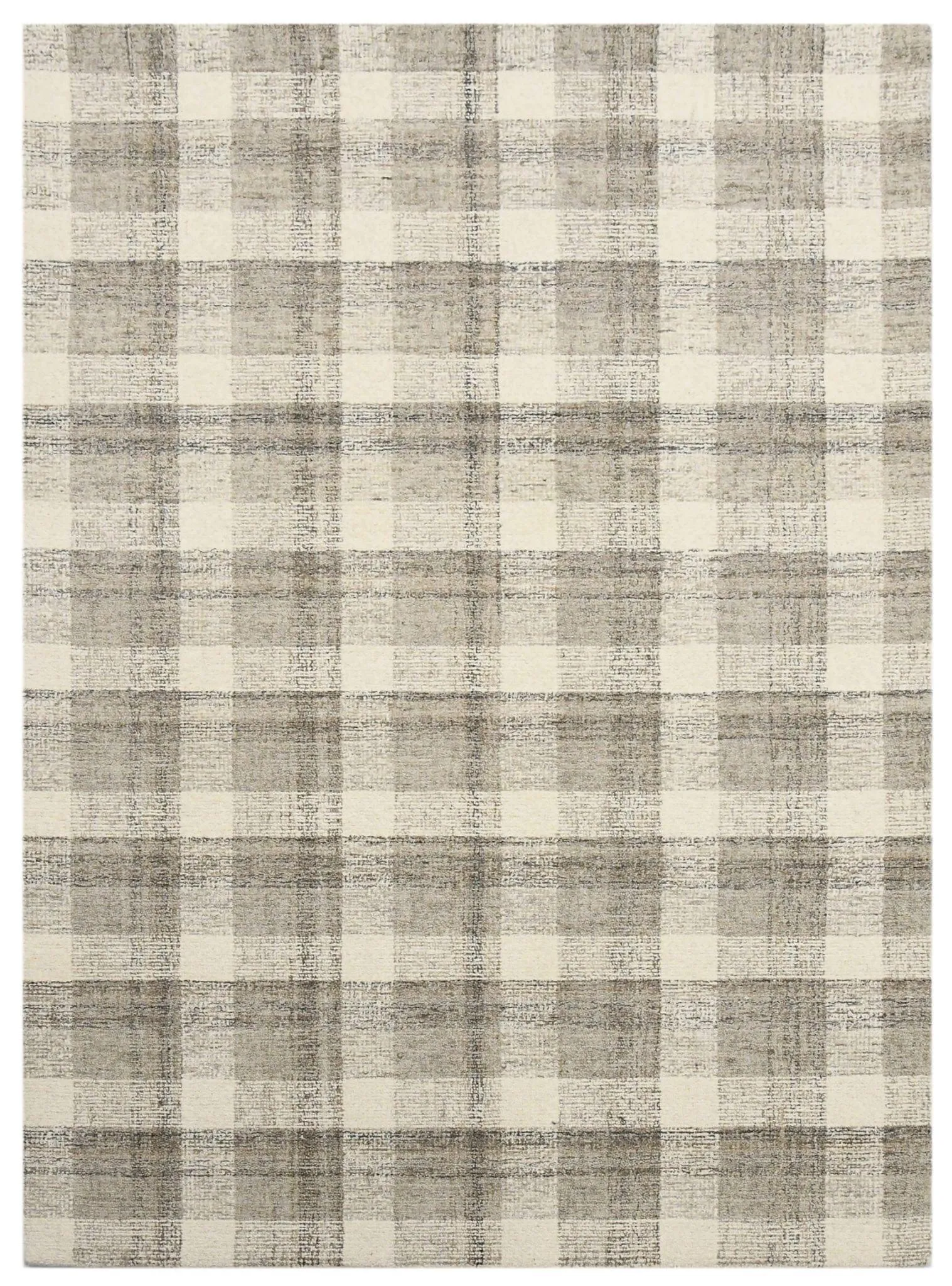 Sand Wool Tartan 8 X 10 Feet Hand-Tufted Carpet Checked Rug