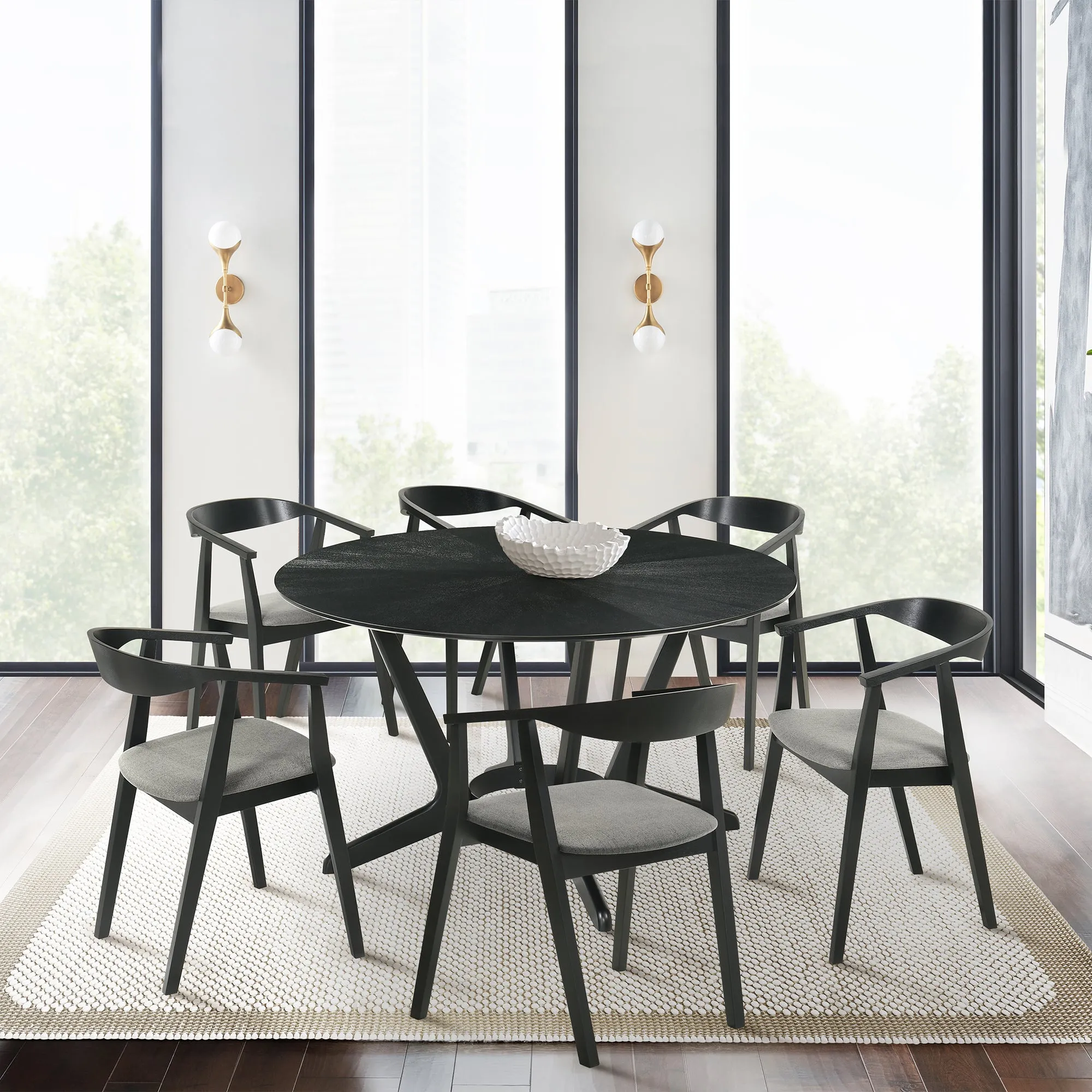 Santana 7 Piece Round Wood Dining Set