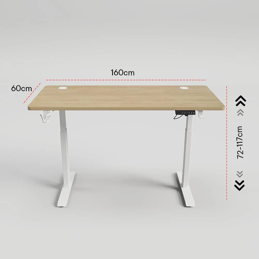 SAVYA HOME Electric Height Adj. Engineered Wood Desk, Ergonomic Sit-Stand Desk, Digital Display with Memory Preset Option, Cup Holder & Earphone Hook (160 * 60*(72-117) cm), Beige Walnut