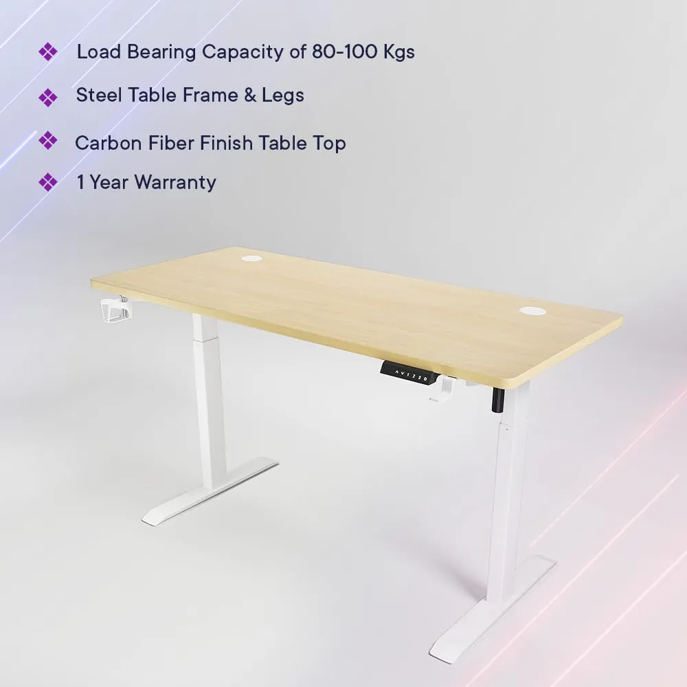 SAVYA HOME Electric Height Adj. Engineered Wood Desk, Ergonomic Sit-Stand Desk, Digital Display with Memory Preset Option, Cup Holder & Earphone Hook (160 * 60*(72-117) cm), Beige Walnut