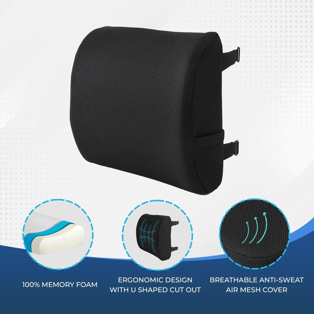 SAVYA HOME Lumbar Cushion, Orthopedic Memory Foam Back Rest Cushion - Designed for Back Pain Relief - Improves Posture While Sitting - Ideal Back Pillow for Computer/Office Chair (Mesh Black, 1)