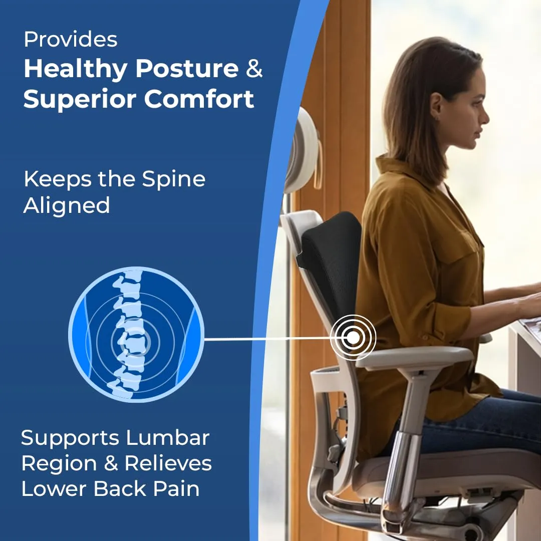 SAVYA HOME Lumbar Cushion, Orthopedic Memory Foam Back Rest Cushion - Designed for Back Pain Relief - Improves Posture While Sitting - Ideal Back Pillow for Computer/Office Chair (Mesh Black, 1)