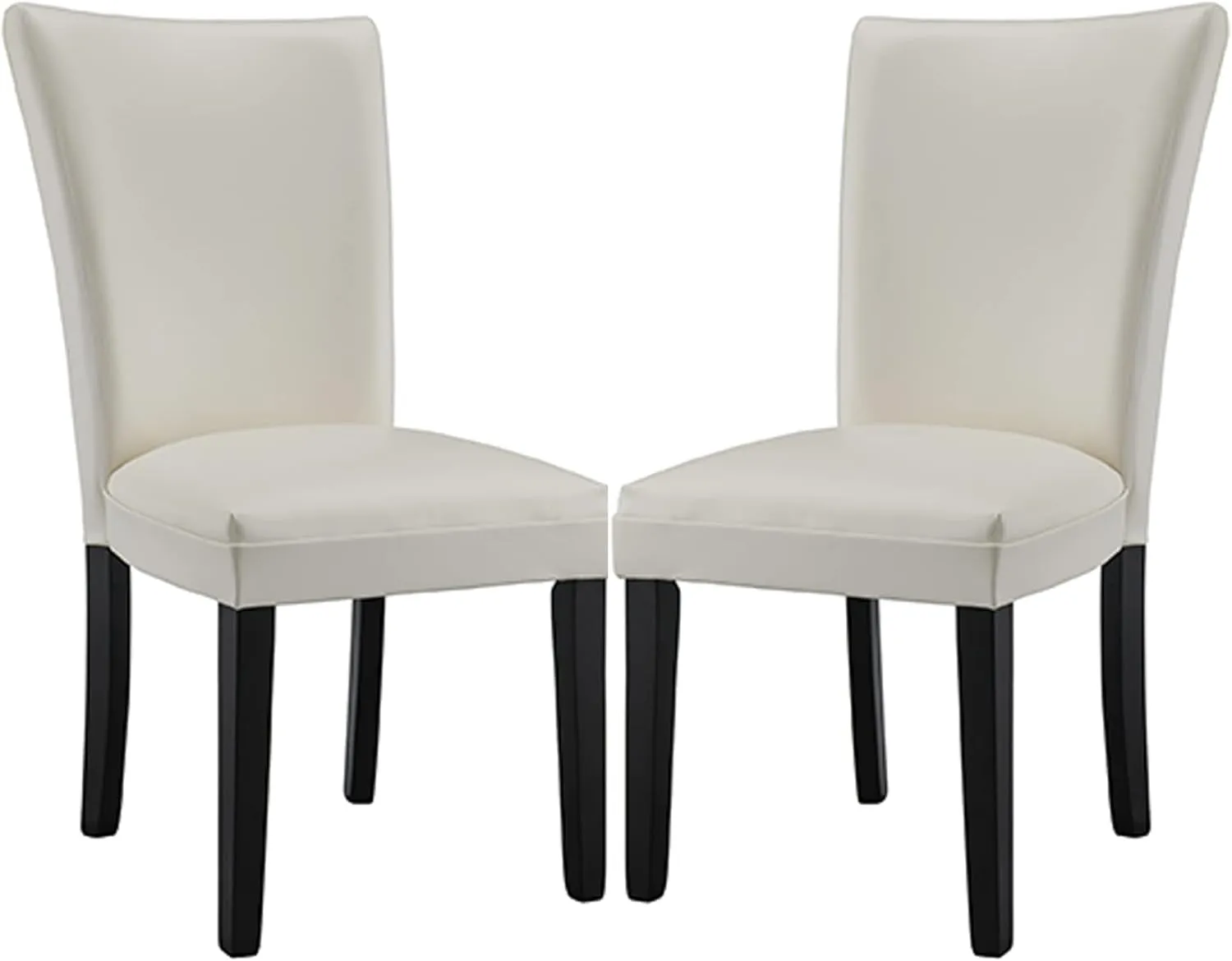 Set of 2 Dinning Chairs with Leather Surface, Solid Wood Accent Chairs with High Back, Simple Office Chairs