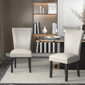 Set of 2 Dinning Chairs with Leather Surface, Solid Wood Accent Chairs with High Back, Simple Office Chairs