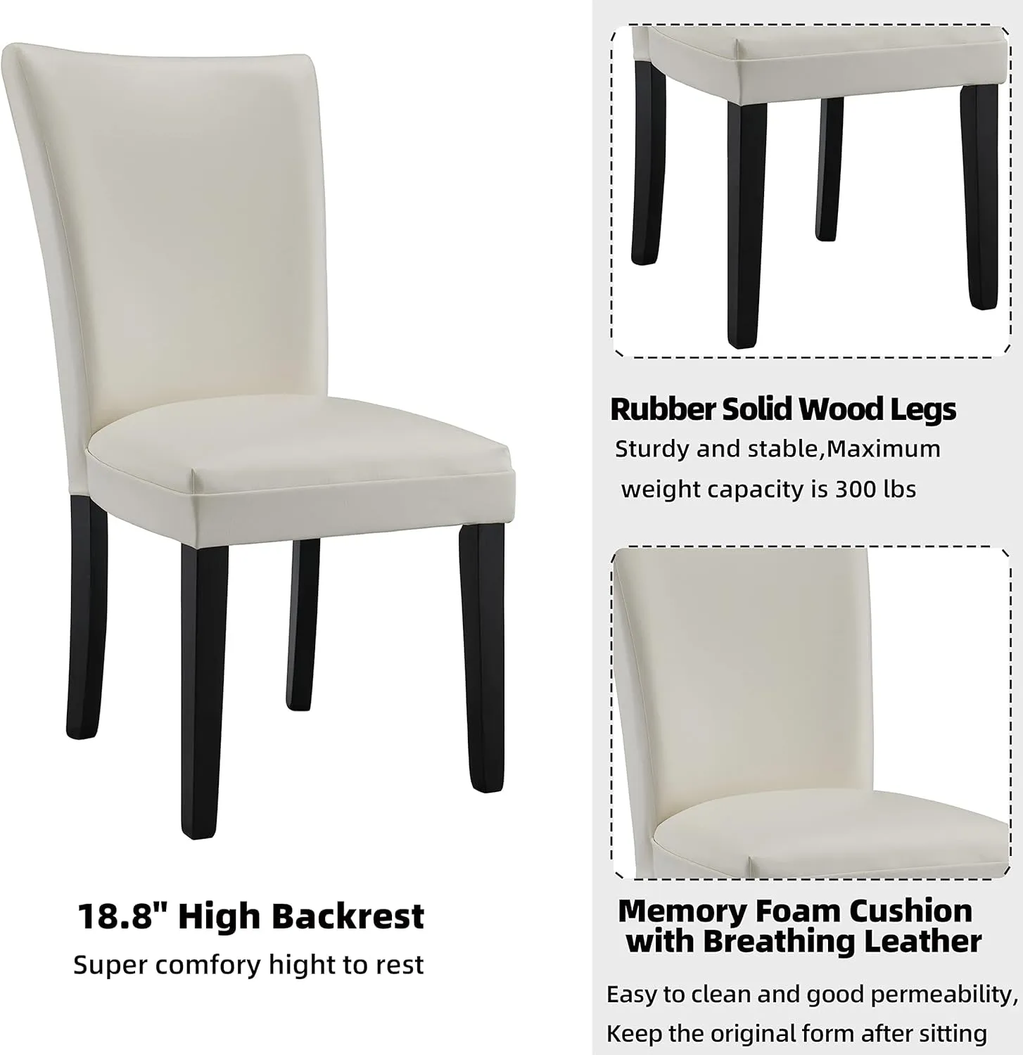 Set of 2 Dinning Chairs with Leather Surface, Solid Wood Accent Chairs with High Back, Simple Office Chairs