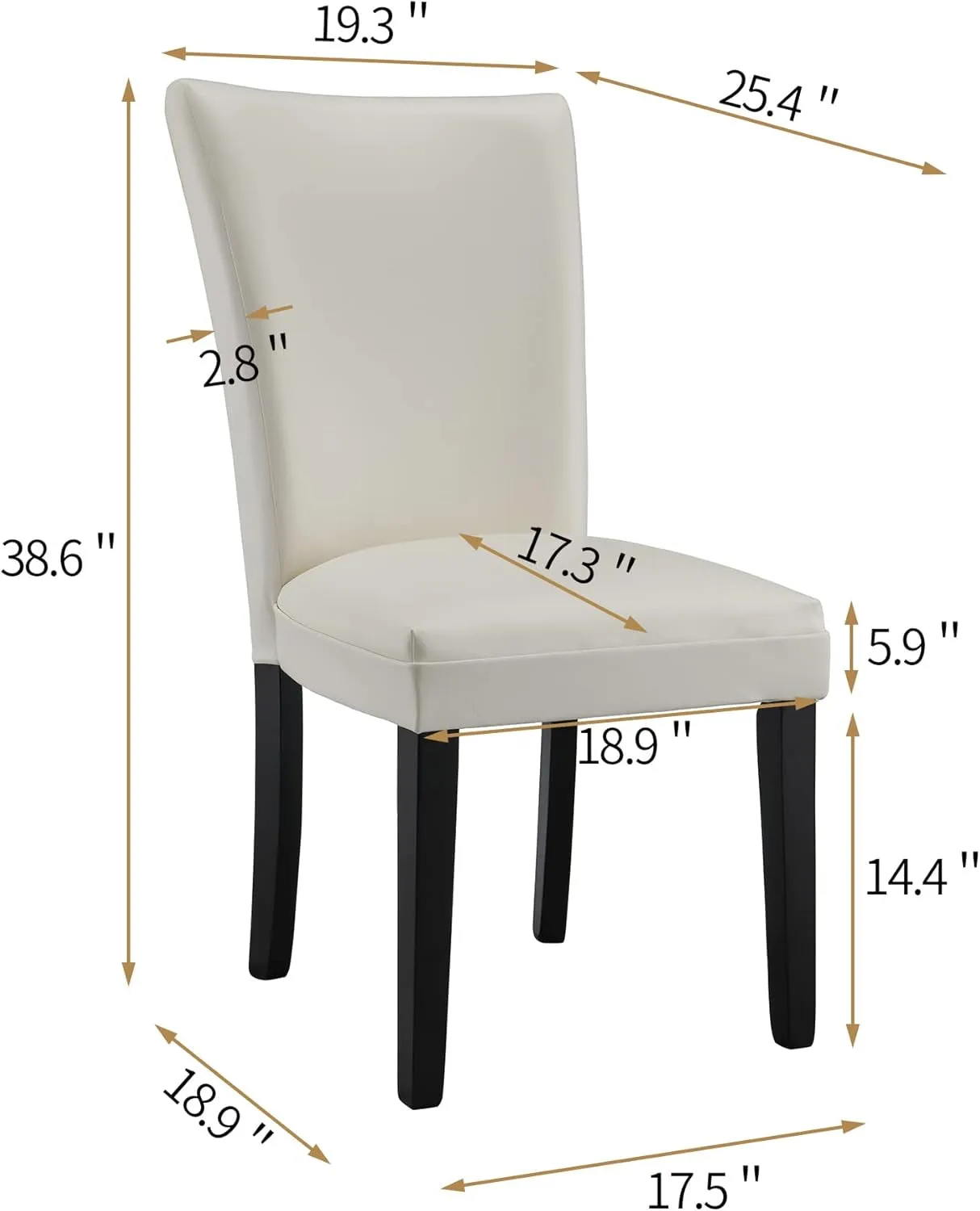 Set of 2 Dinning Chairs with Leather Surface, Solid Wood Accent Chairs with High Back, Simple Office Chairs