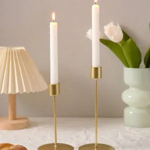Set of 2pcs Gold-Toned Luxury Style Candle Holder, Vintage Candlelit. Home Decor Accent.