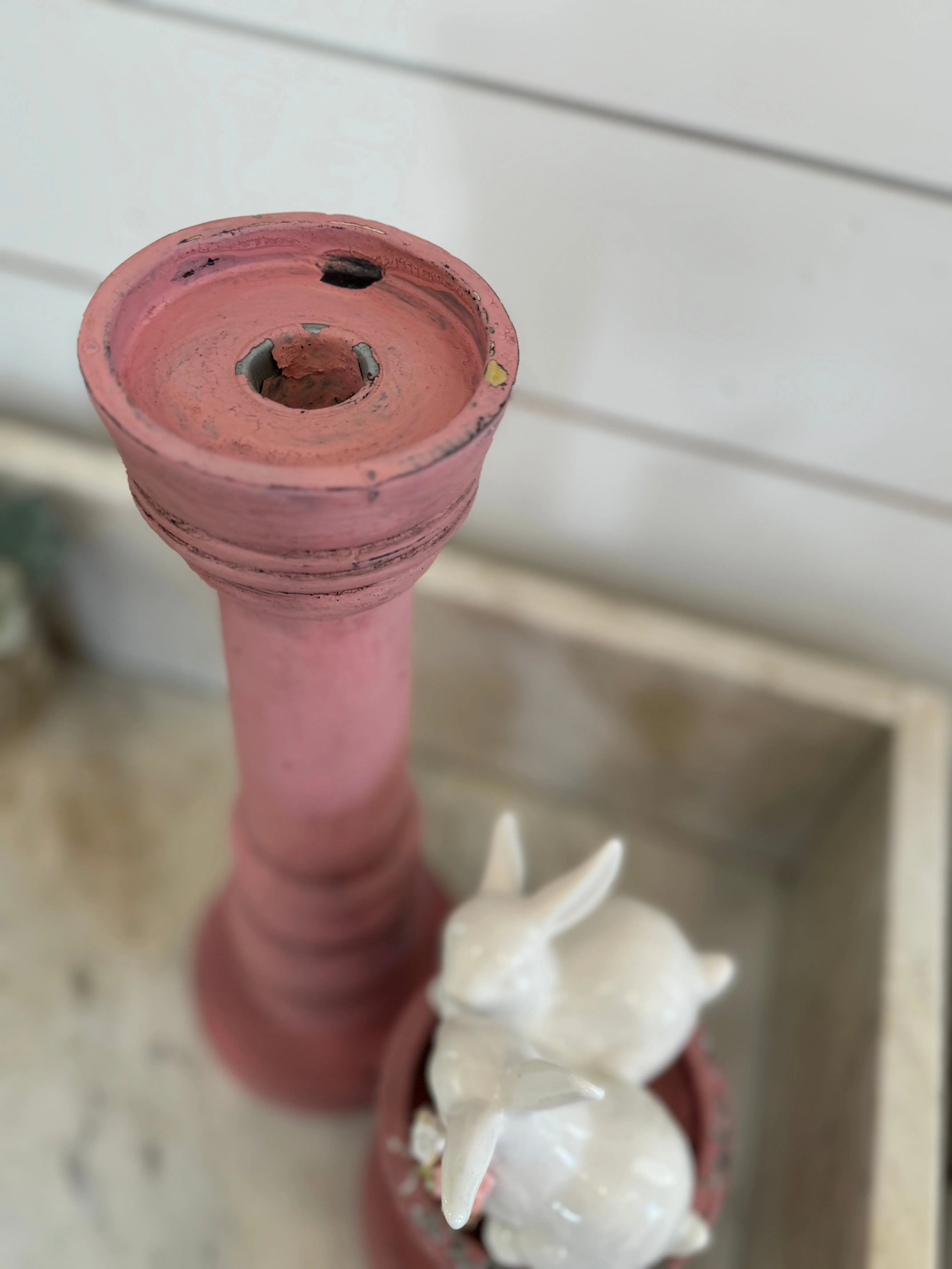 Set of Chippy Pink Candlesticks - Bunnies not included