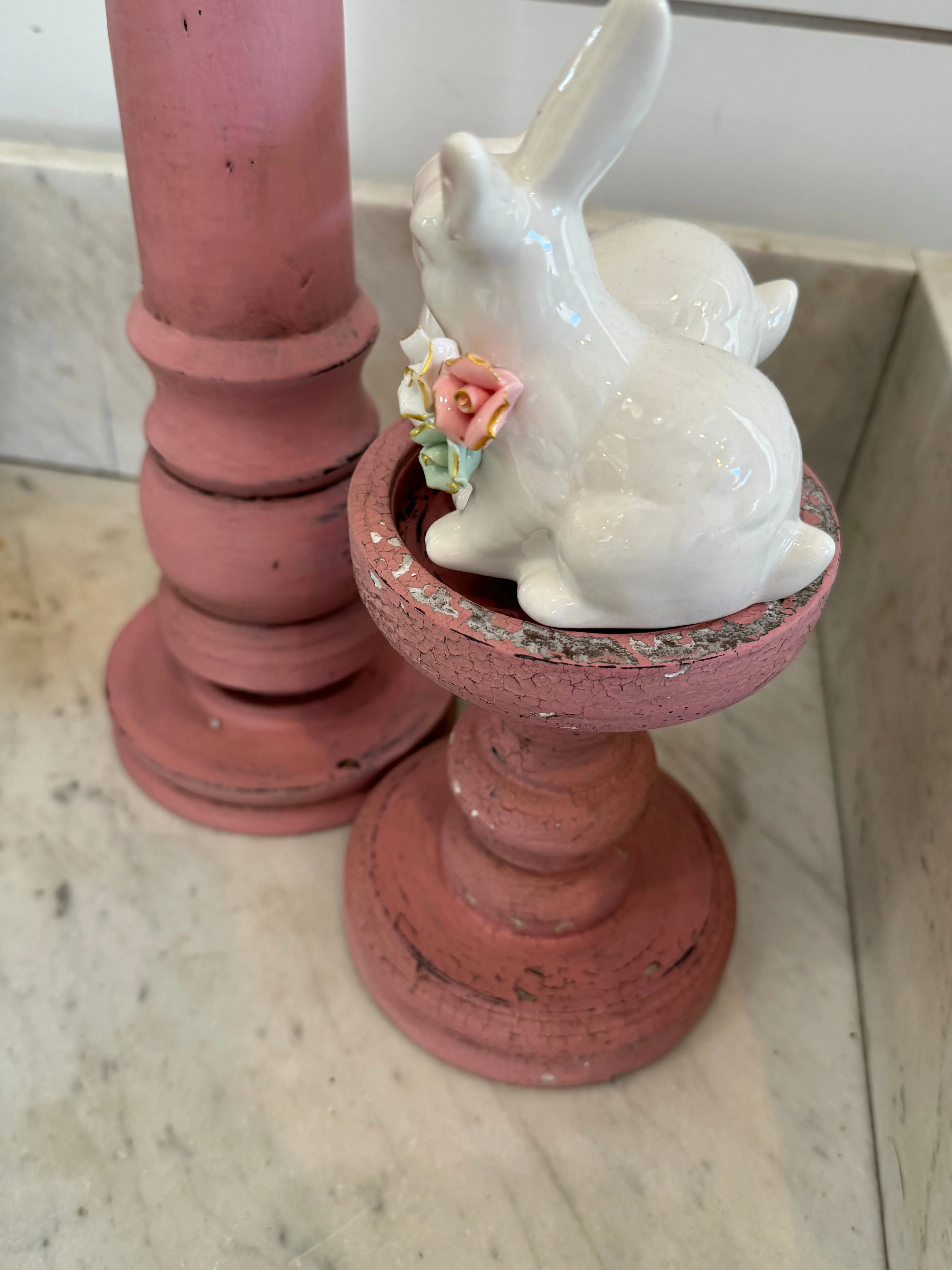 Set of Chippy Pink Candlesticks - Bunnies not included