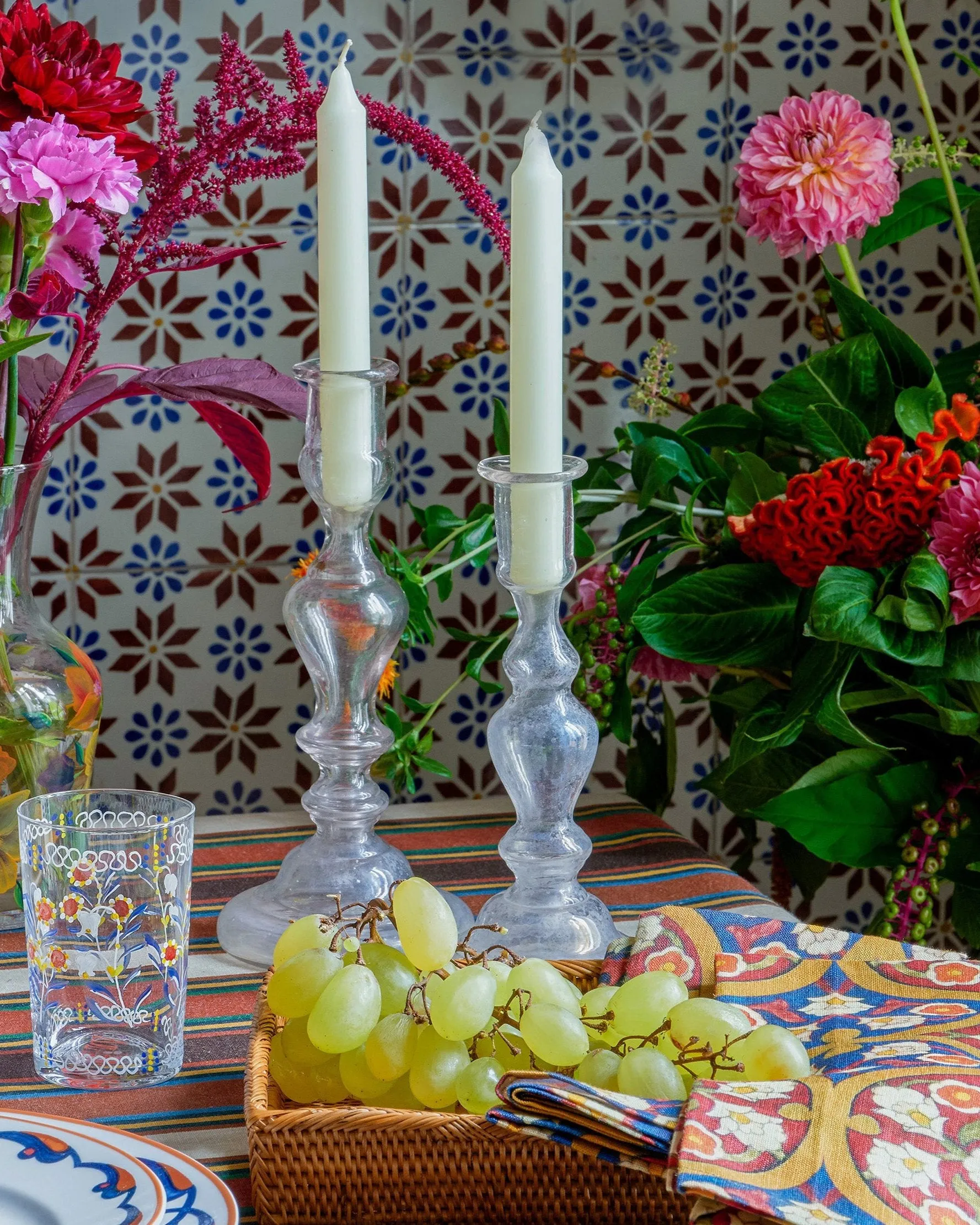 Set of Two Antique Glass Candlesticks