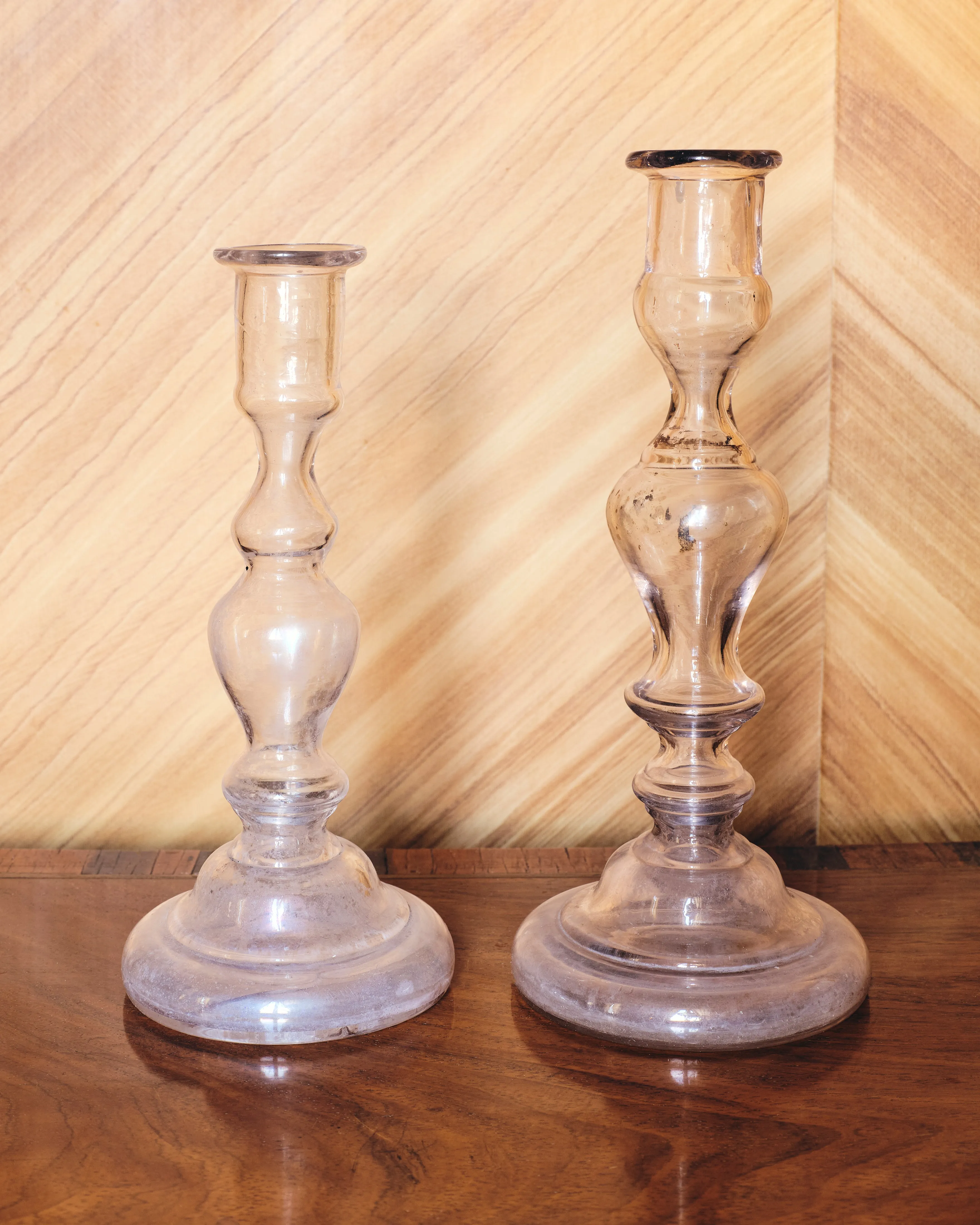 Set of Two Antique Glass Candlesticks