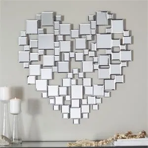 Silver Glass Heart Mosaic Wall Mirror - 32" X 1" X 32