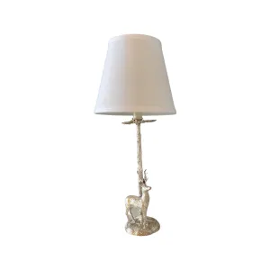 Silver Plated Bronze Deer or Stag Sculpture Table Lamp with Leaf Torch Base in the Manner of Valenti