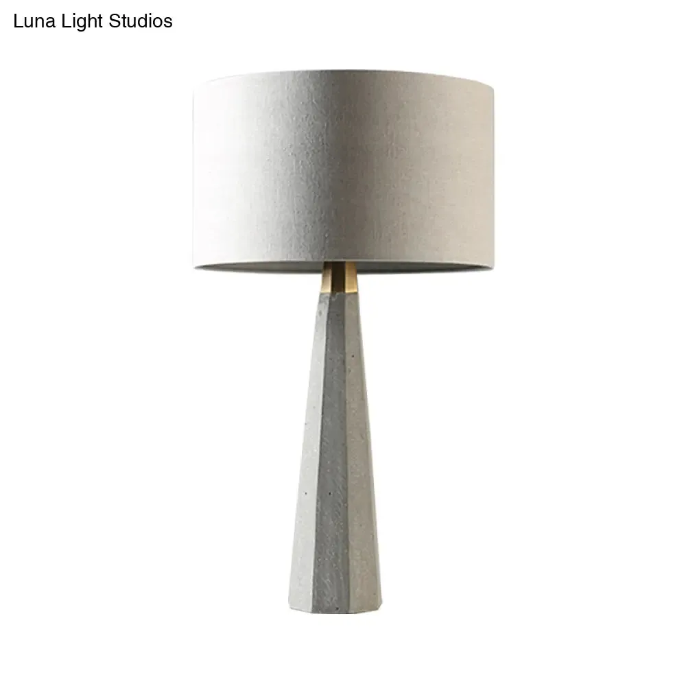 Simple Drum Fabric Table Lamp with Grey Tapered Cement Base - Ideal for Study Room Lighting