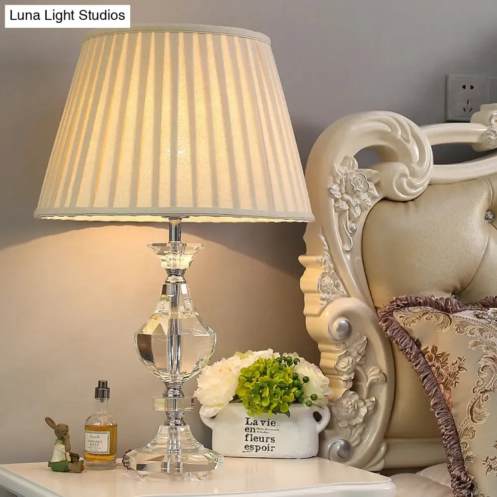 Simple White Fabric Table Lamp with Crystal Base - Perfect for Bedroom Nights