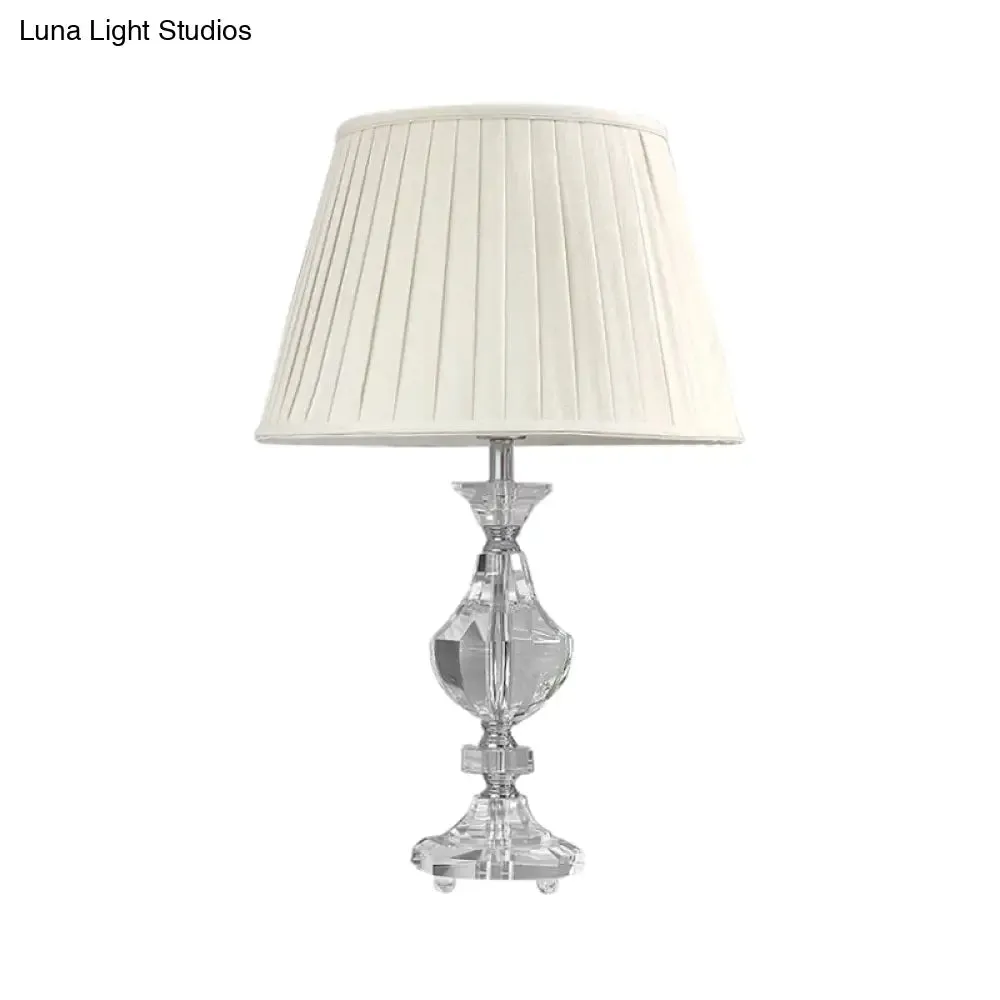 Simple White Fabric Table Lamp with Crystal Base - Perfect for Bedroom Nights