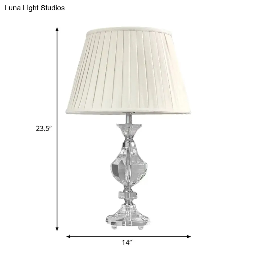 Simple White Fabric Table Lamp with Crystal Base - Perfect for Bedroom Nights