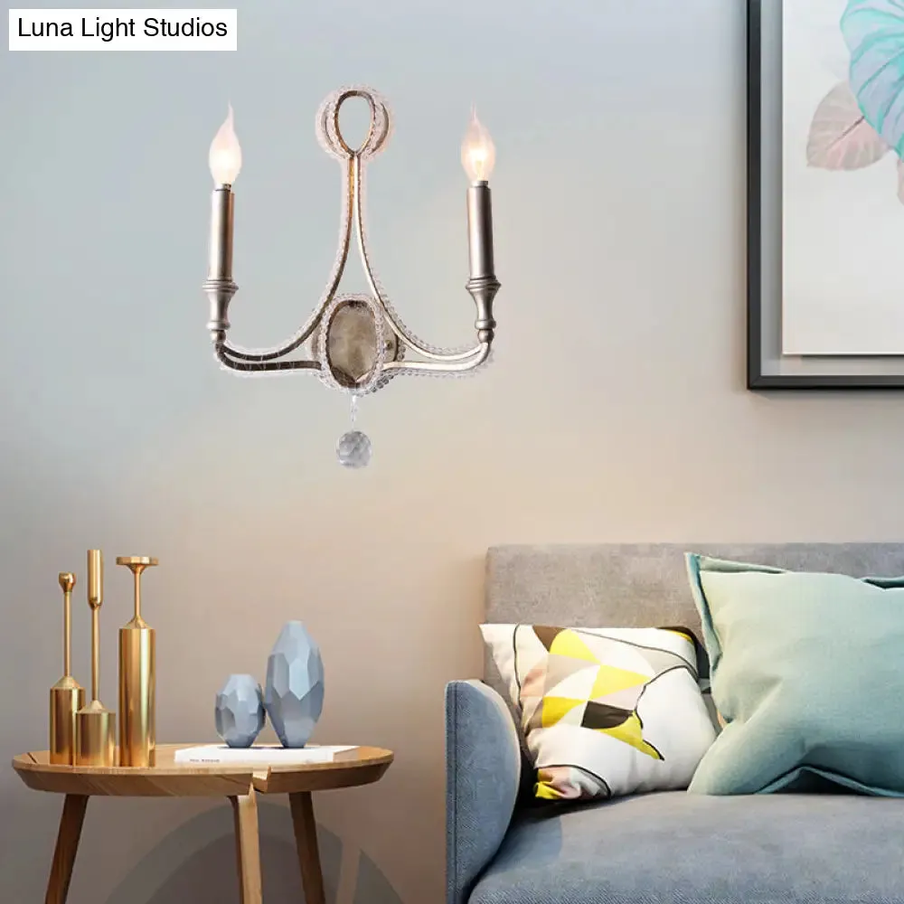 Sleek Aged Silver Metal Sconce - Elegant Wall Lighting for Living Room