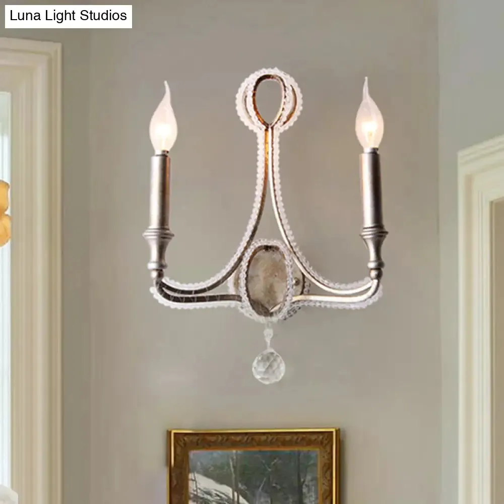 Sleek Aged Silver Metal Sconce - Elegant Wall Lighting for Living Room