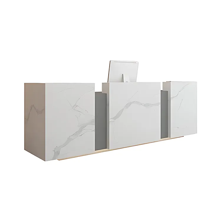 Sleek Minimalist Reception Desk with Dual Desktop Design