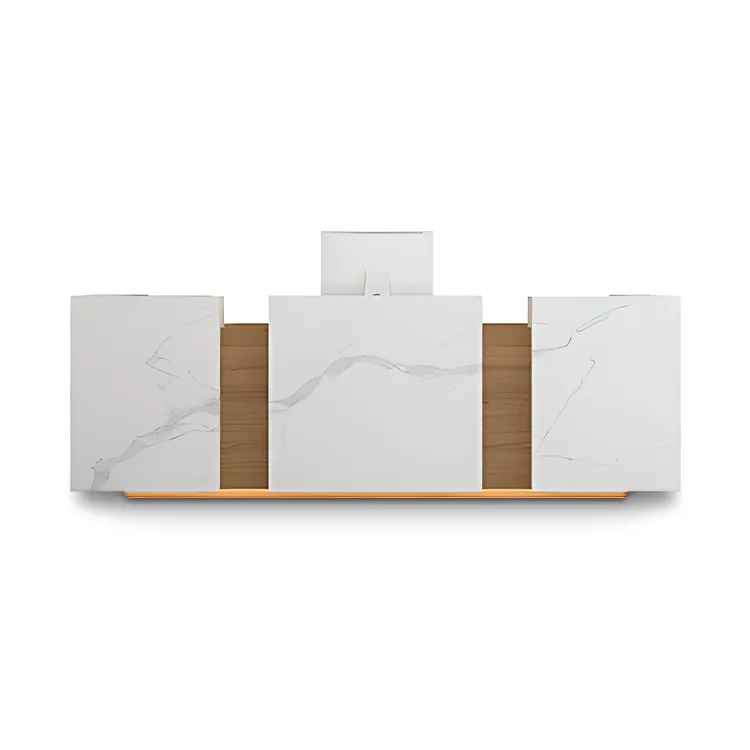 Sleek Minimalist Reception Desk with Dual Desktop Design
