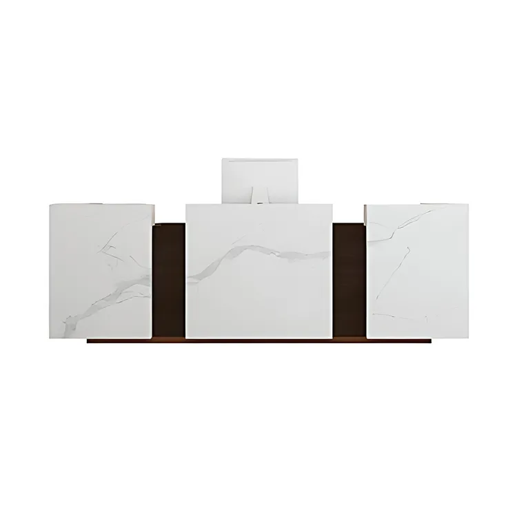Sleek Minimalist Reception Desk with Dual Desktop Design