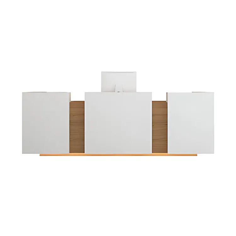 Sleek Minimalist Reception Desk with Dual Desktop Design