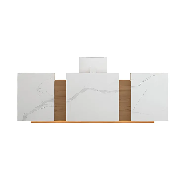 Sleek Minimalist Reception Desk with Dual Desktop Design