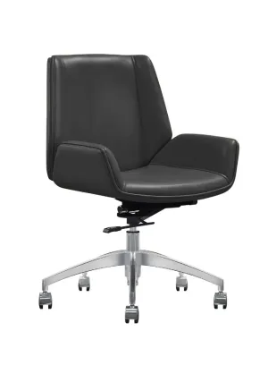 Sleek Modern Medium Back Executive Swivel Office Chair With Full Leather for Long Comfortable Use