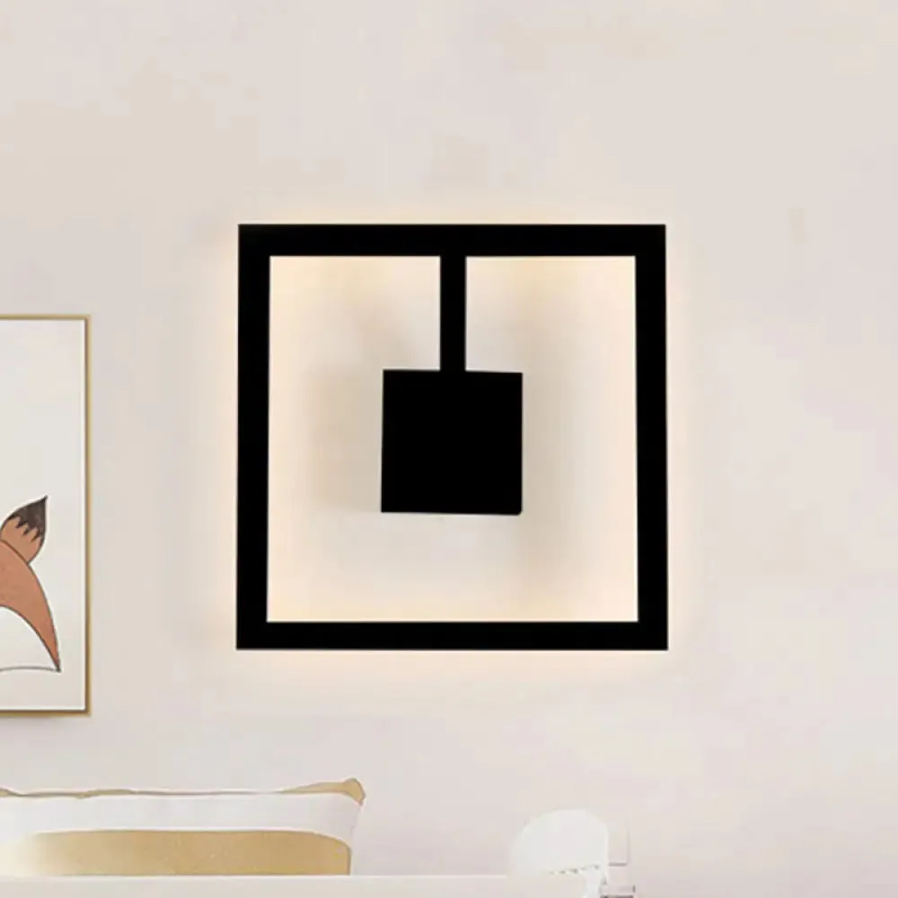 Sleek Square LED Wall Sconce for Bedroom - Warm/White Acrylic Light Fixture in Black/White