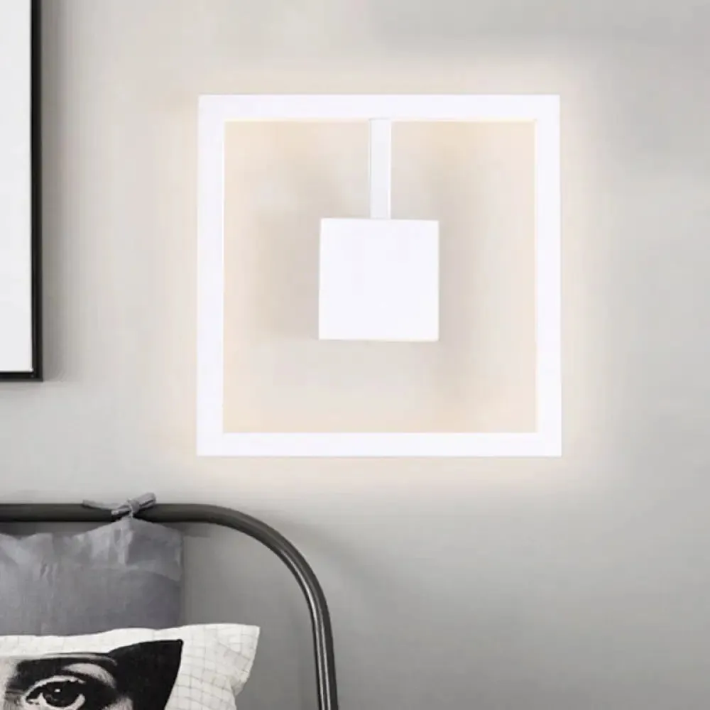 Sleek Square LED Wall Sconce for Bedroom - Warm/White Acrylic Light Fixture in Black/White