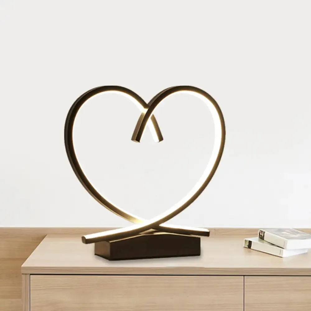 Sleek Wooden Night Table Light: Loving Heart design, LED Desk Lighting for Bedrooms, Black/White/Wood color options