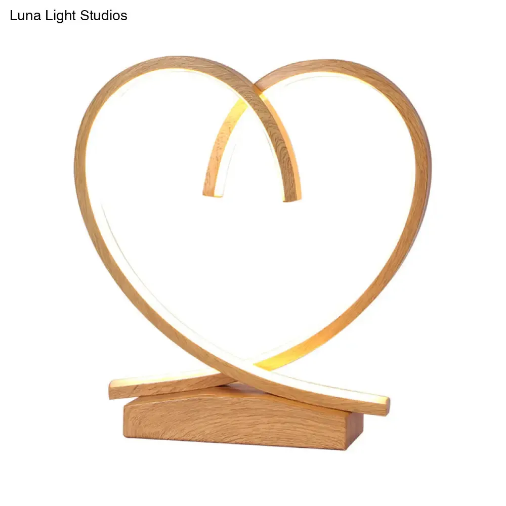 Sleek Wooden Night Table Light: Loving Heart design, LED Desk Lighting for Bedrooms, Black/White/Wood color options
